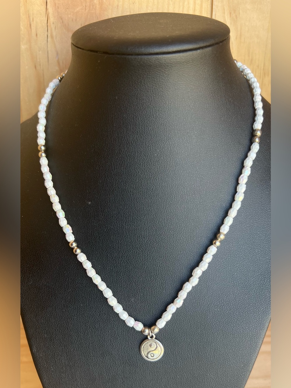 Pearl Beaded Yin Yang Pendant Necklace - White